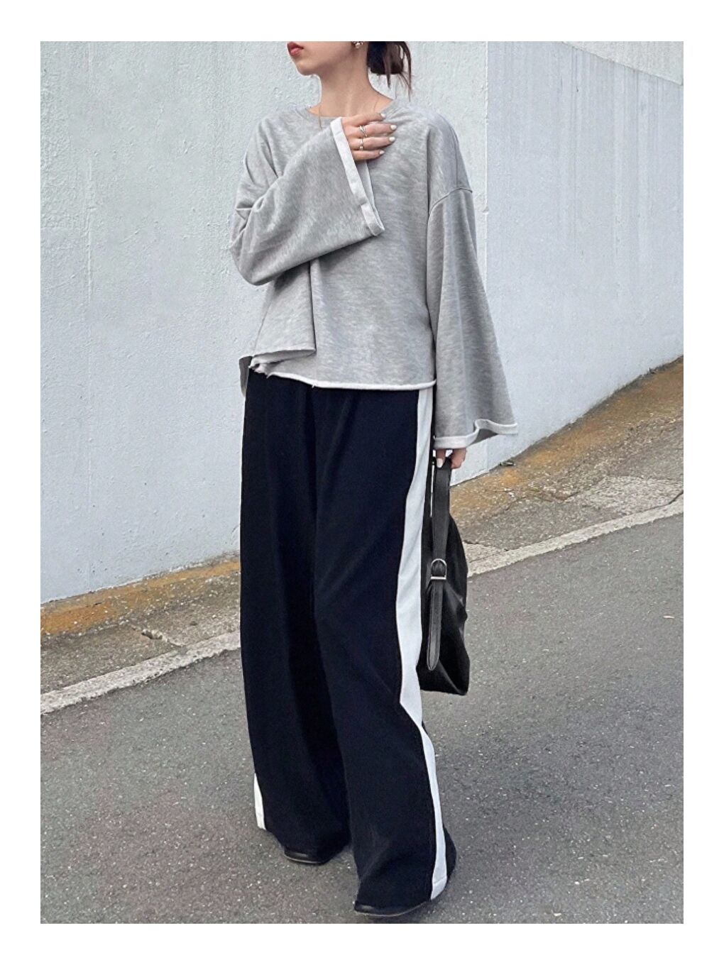 Gri Oversize Kesim Bisiklet Yaka Uzun Kollu Sweatshirt-3