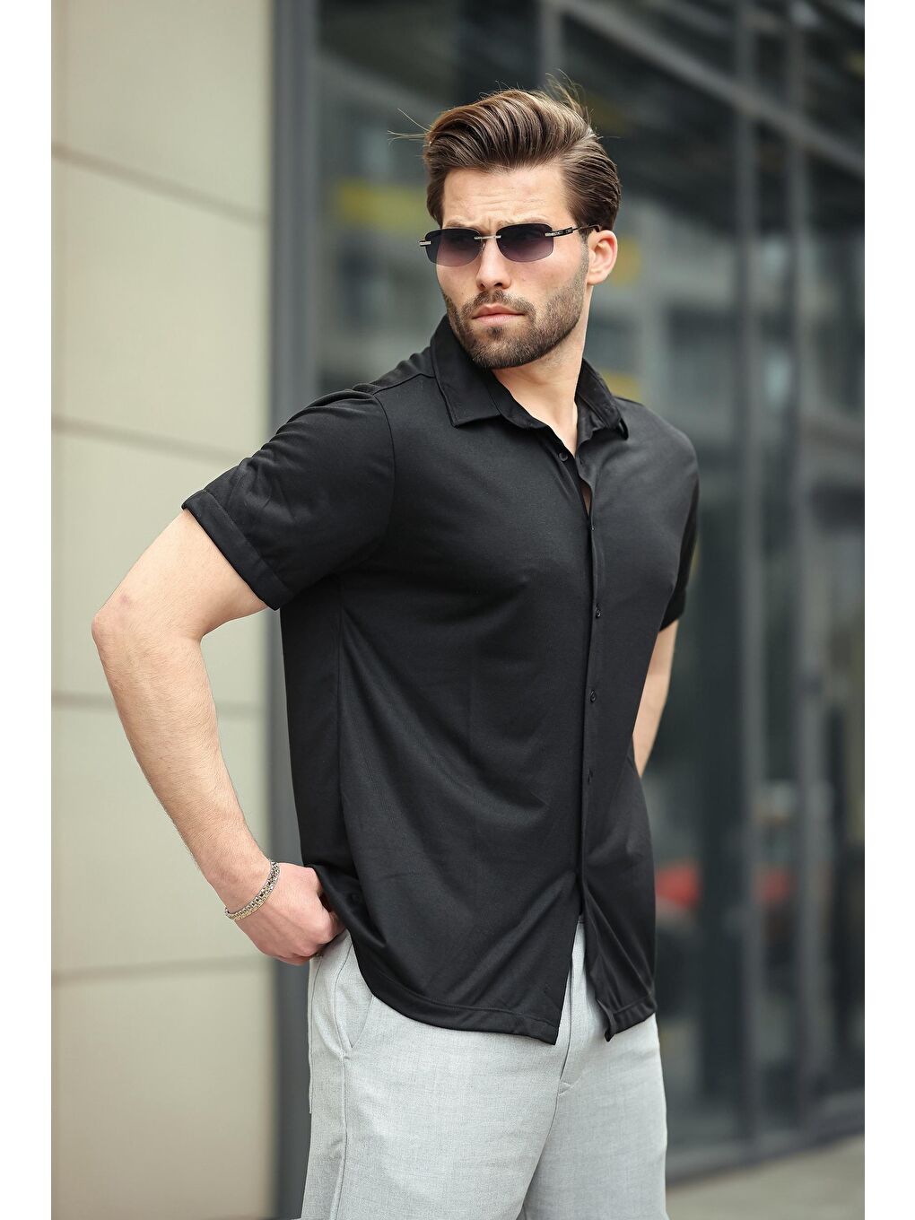 Siyah Basic Kısa Kollu Erkek Gömlek E6760