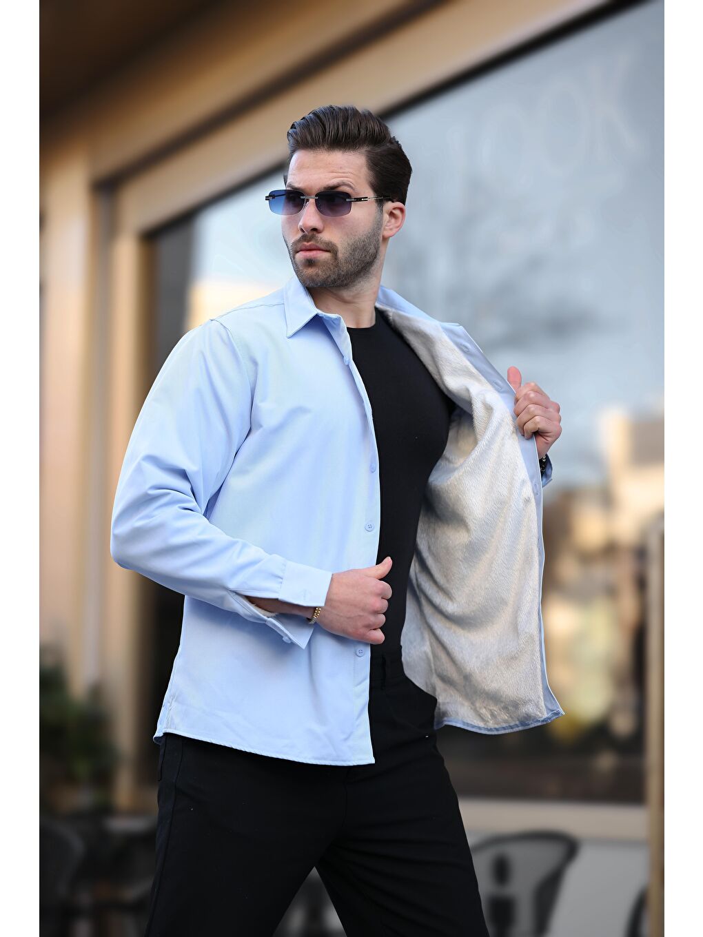 Mavi İçi Polarlı Erkek Gömlek E6759-2