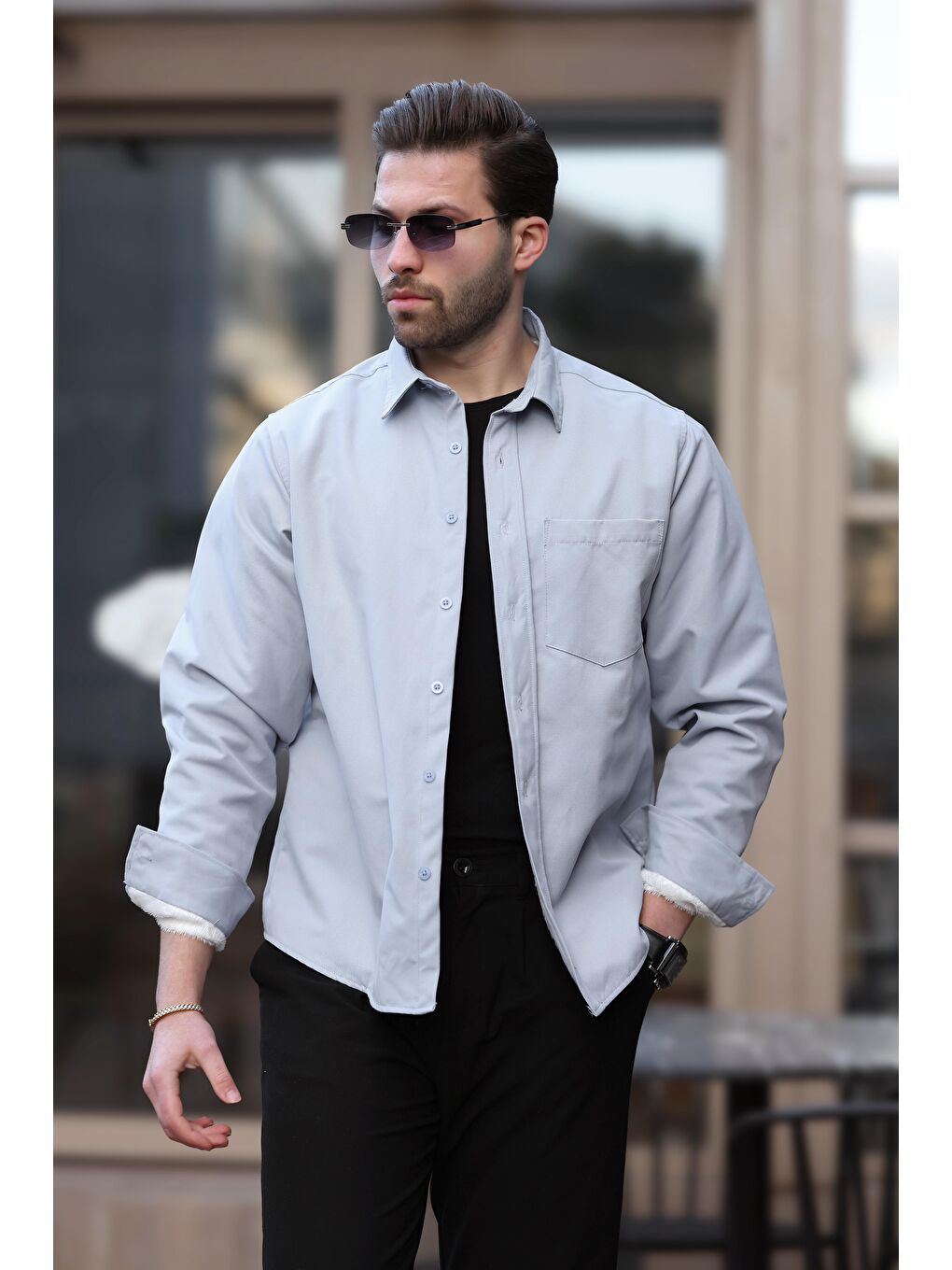 İndigo İçi Polarlı Erkek Gömlek E6759-1