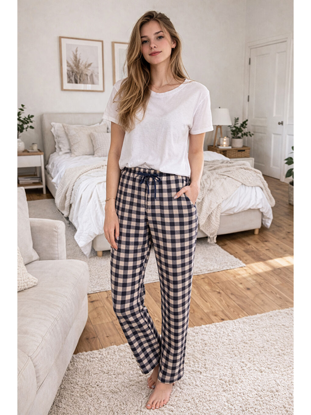 Bej Kadın Viskon Kumaş Penye Tek Pijama Alt 19 Vizon-1