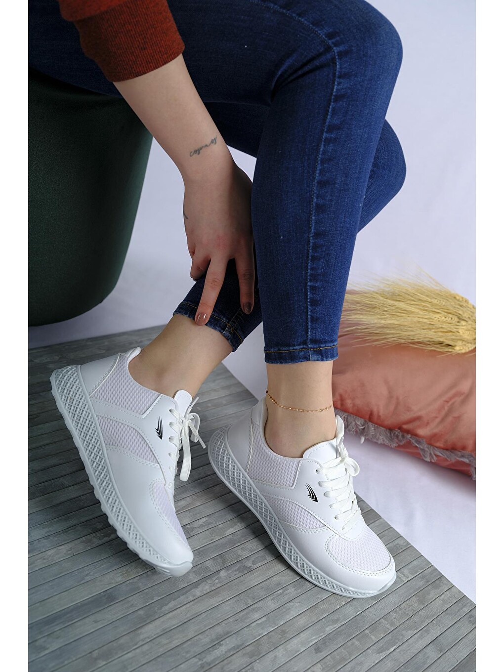 Beyaz Monica Kalın Taban Fileli Kadın Sneaker-1