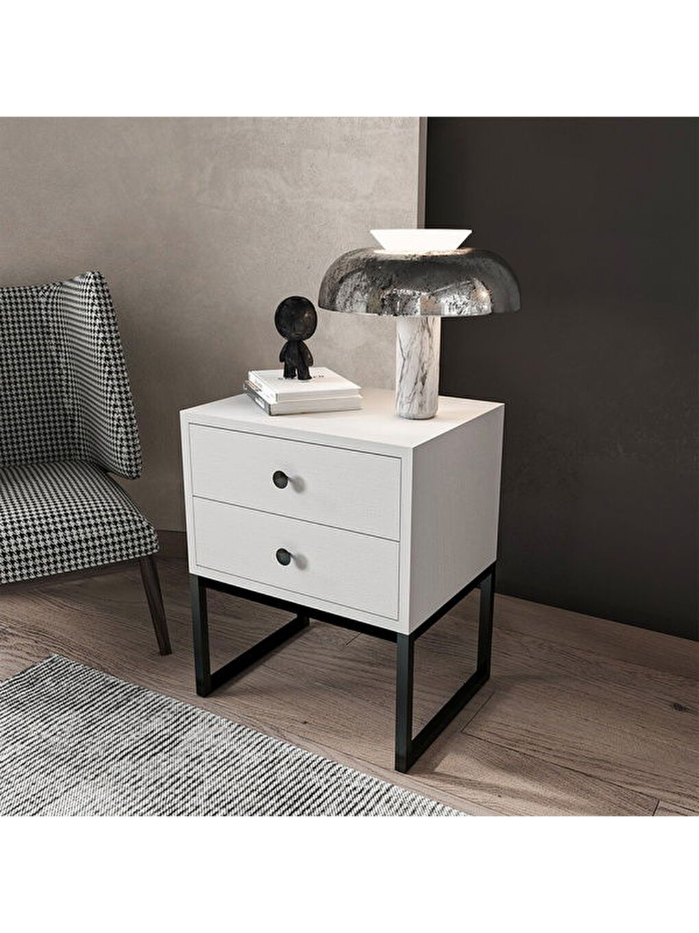 Alba Komodin - Beyaz / Siyah - 55x35x45 cm-2