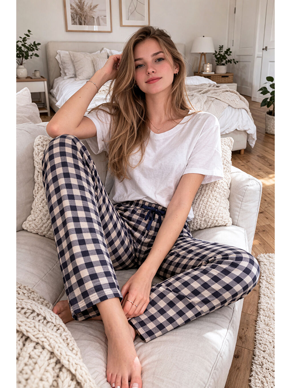 Bej Kadın Viskon Kumaş Penye Tek Pijama Alt 19 Vizon-2