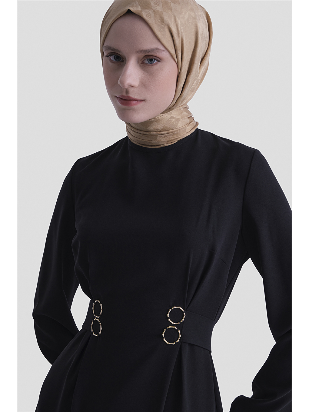 Bel Detaylı Elbise Siyah-2
