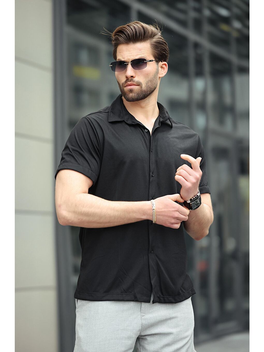 Siyah Basic Kısa Kollu Erkek Gömlek E6760-2