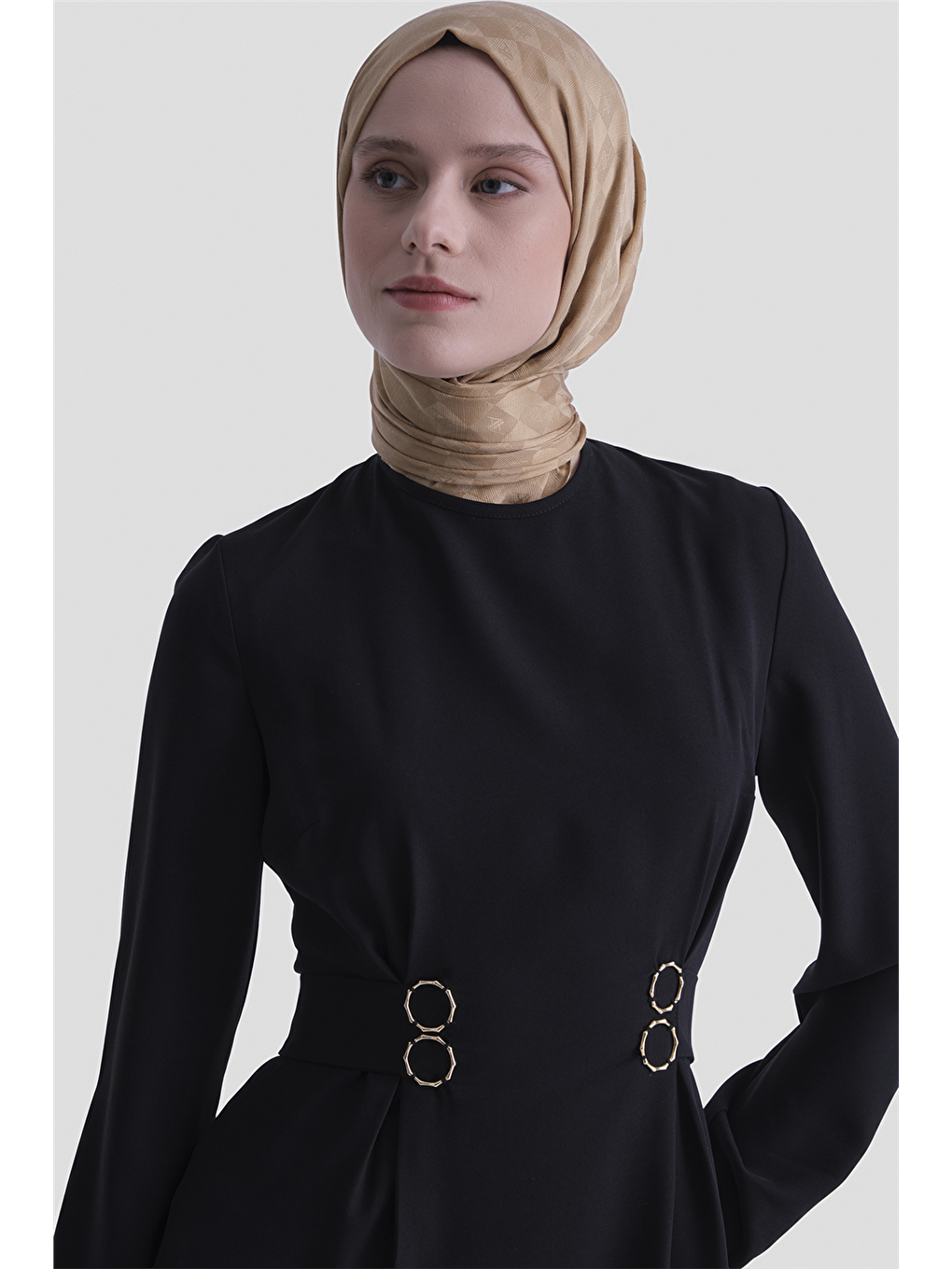 Bel Detaylı Elbise Siyah-3