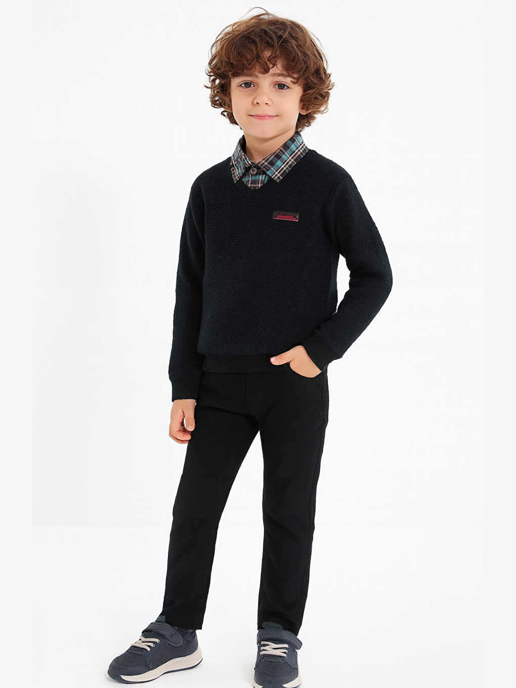 3'lü Set Siyah Triko & Gömlek & Gabardin Pantolon Erkek Çocuk