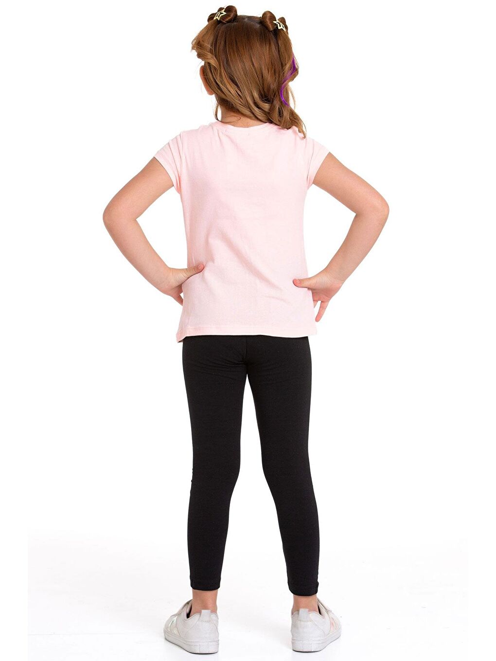 Pembe Paris Yazı Baskılı Somon Renk Kız Çocuk Taytlı Takım-2