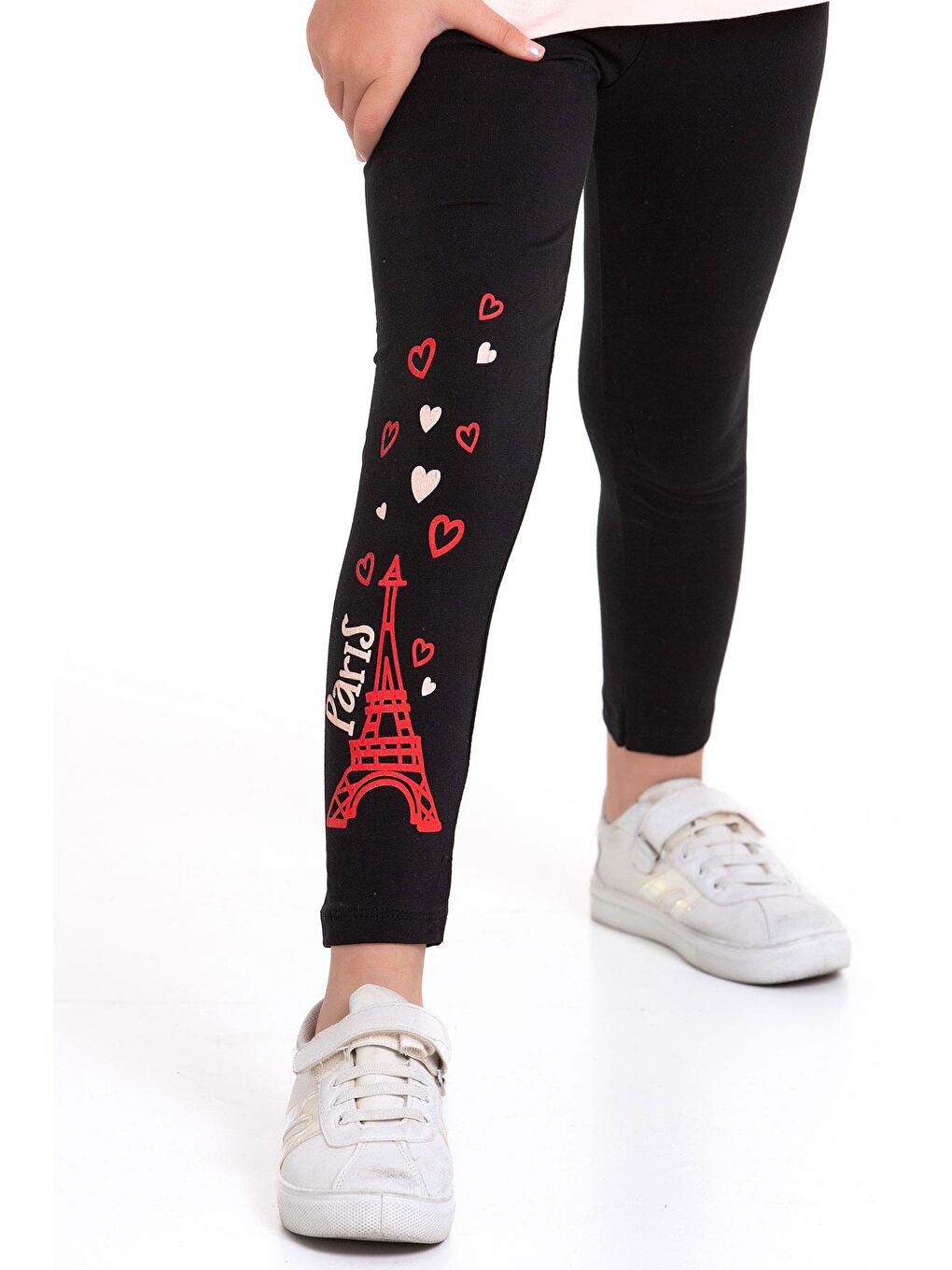 Pembe Paris Yazı Baskılı Somon Renk Kız Çocuk Taytlı Takım-3