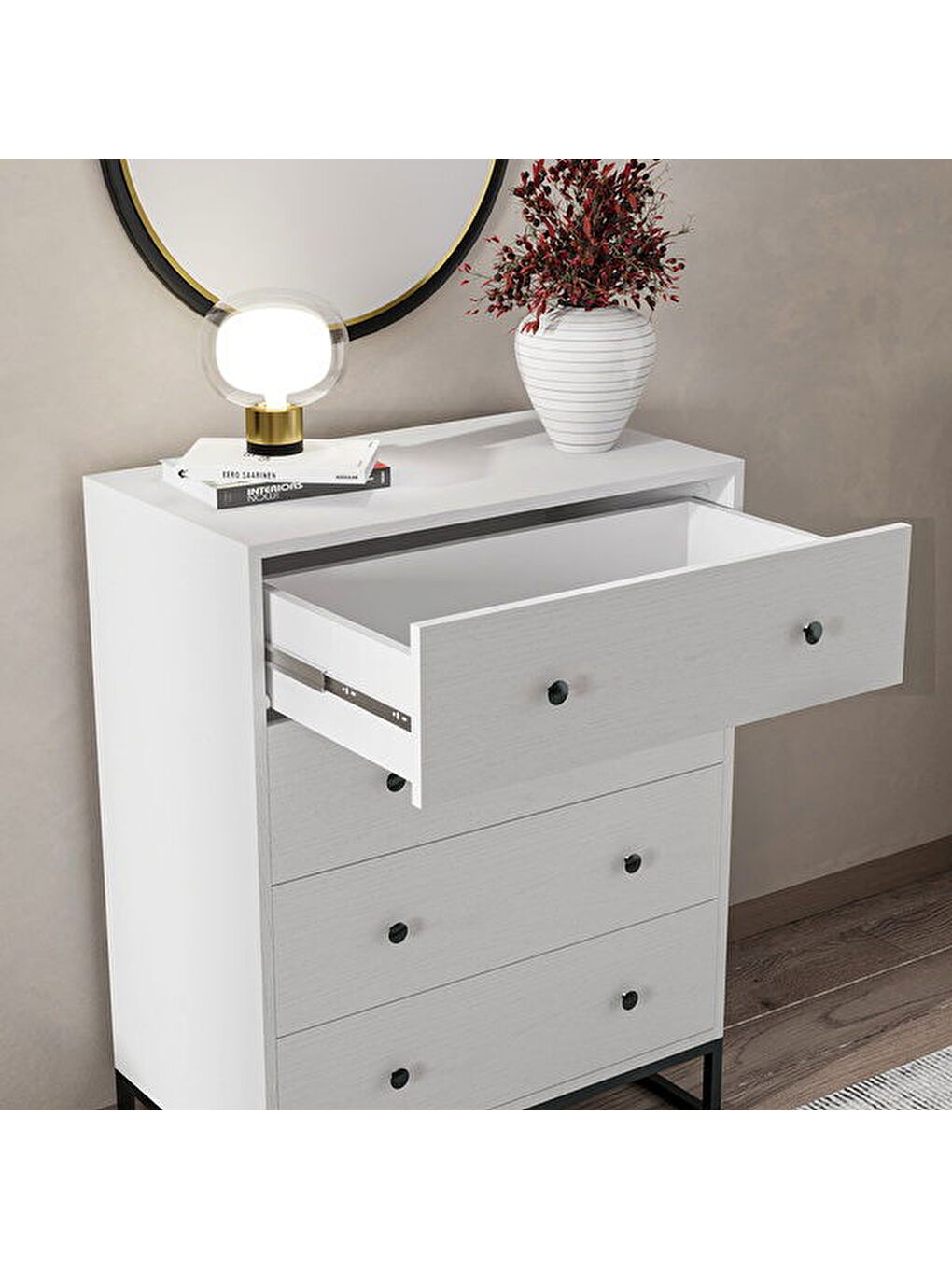 Alba Şifonyer - Beyaz / Siyah - 105x45x80 cm-1