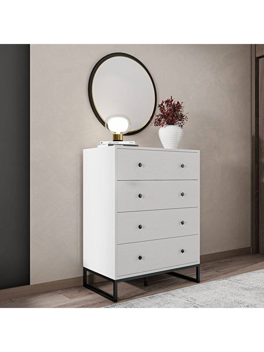 Alba Şifonyer - Beyaz / Siyah - 105x45x80 cm-3