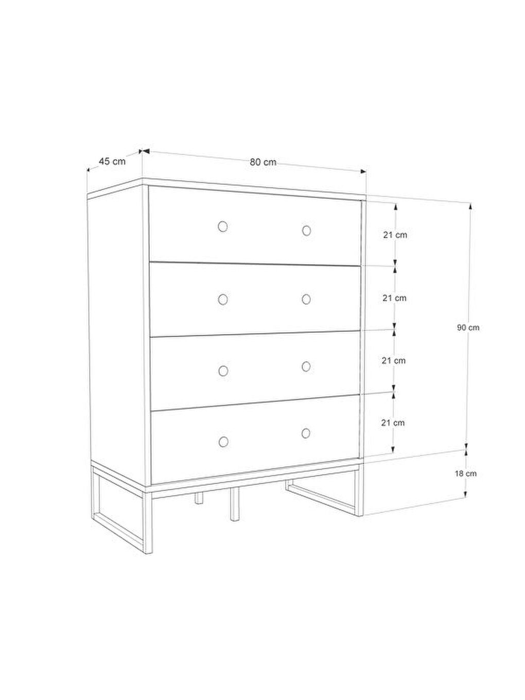 Alba Şifonyer - Beyaz / Siyah - 105x45x80 cm-4