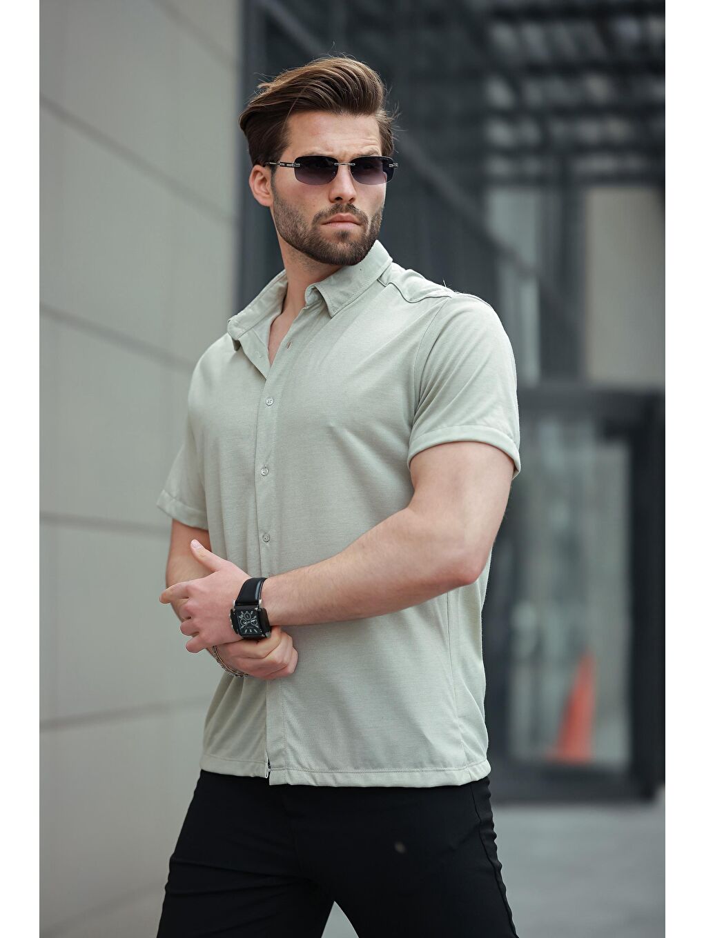 Mint Yeşili Basic Kısa Kollu Erkek Gömlek E6760-1