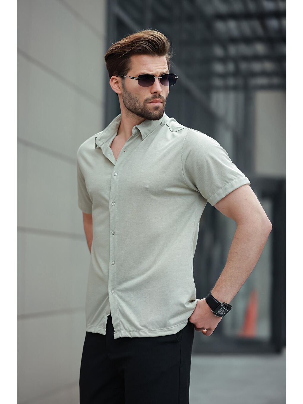 Mint Yeşili Basic Kısa Kollu Erkek Gömlek E6760-2