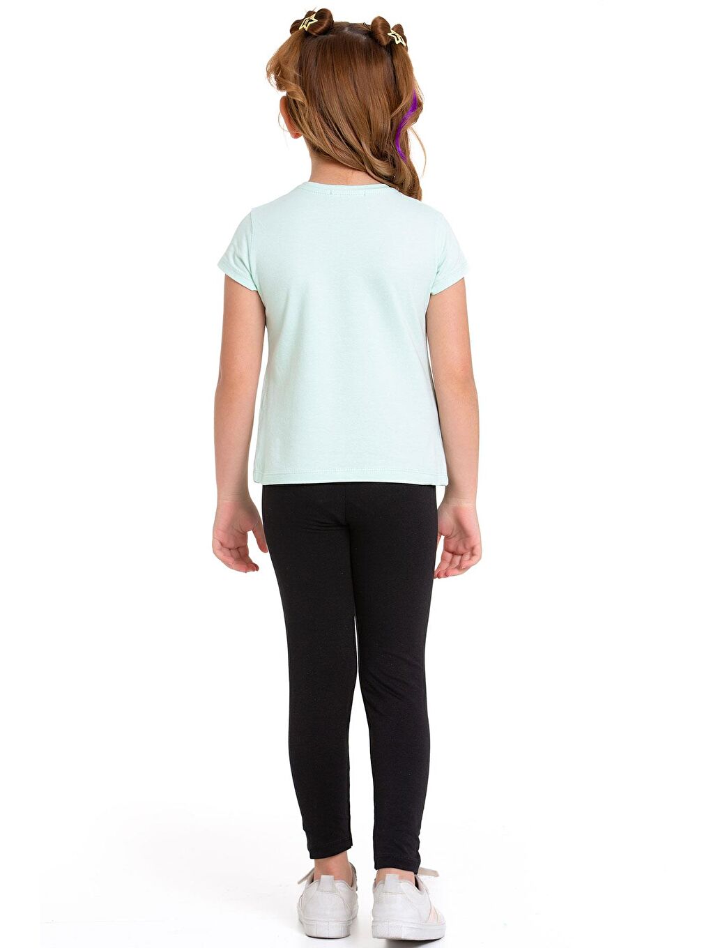 Yeşil Paris Yazı Baskılı Mint Renk Kız Çocuk Taytlı Takım-2