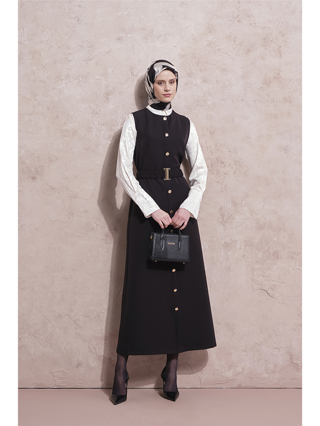 Kemerli Jile Elbise Siyah-2