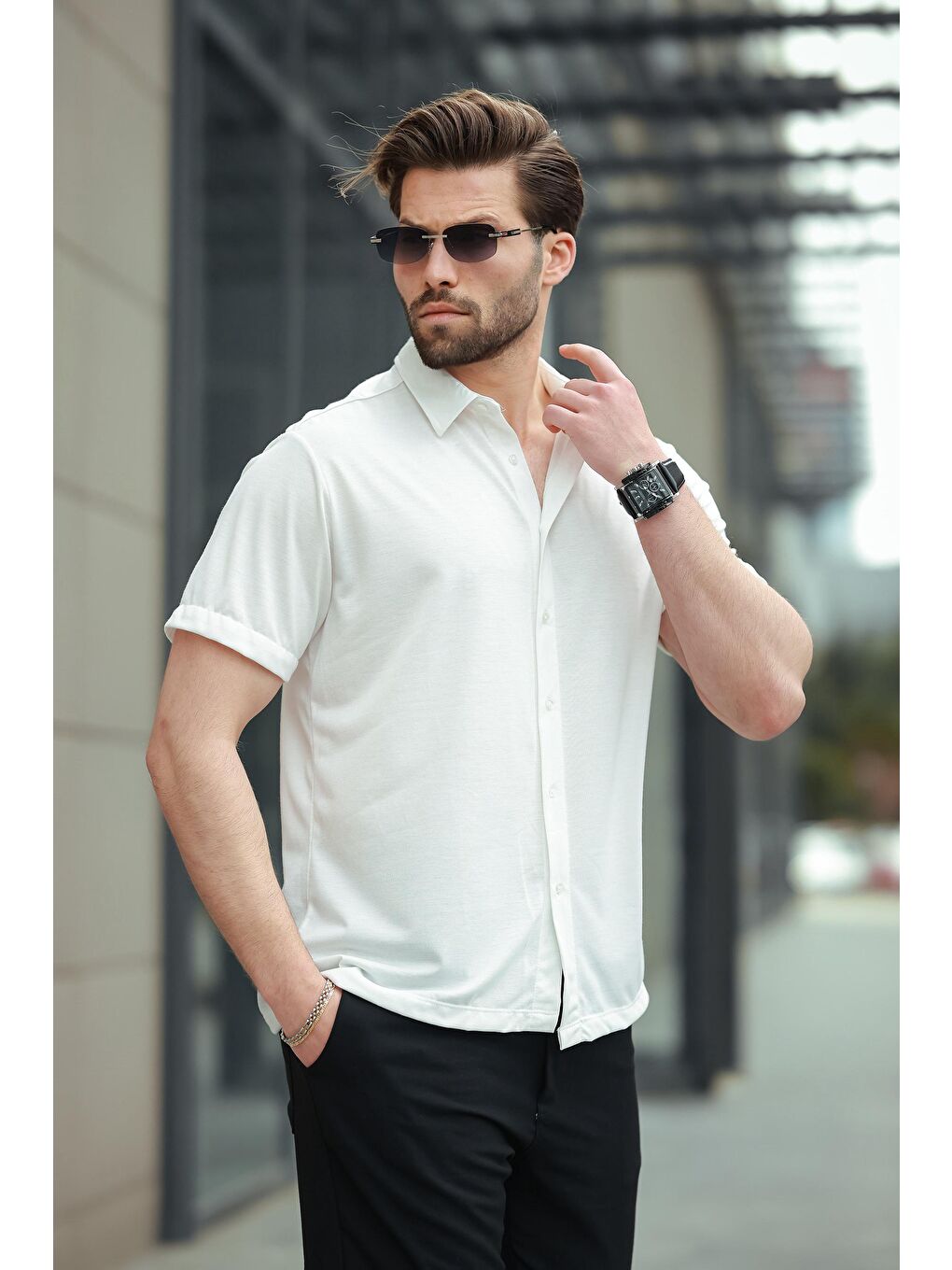 Beyaz Basic Kısa Kollu Erkek Gömlek E6760-2