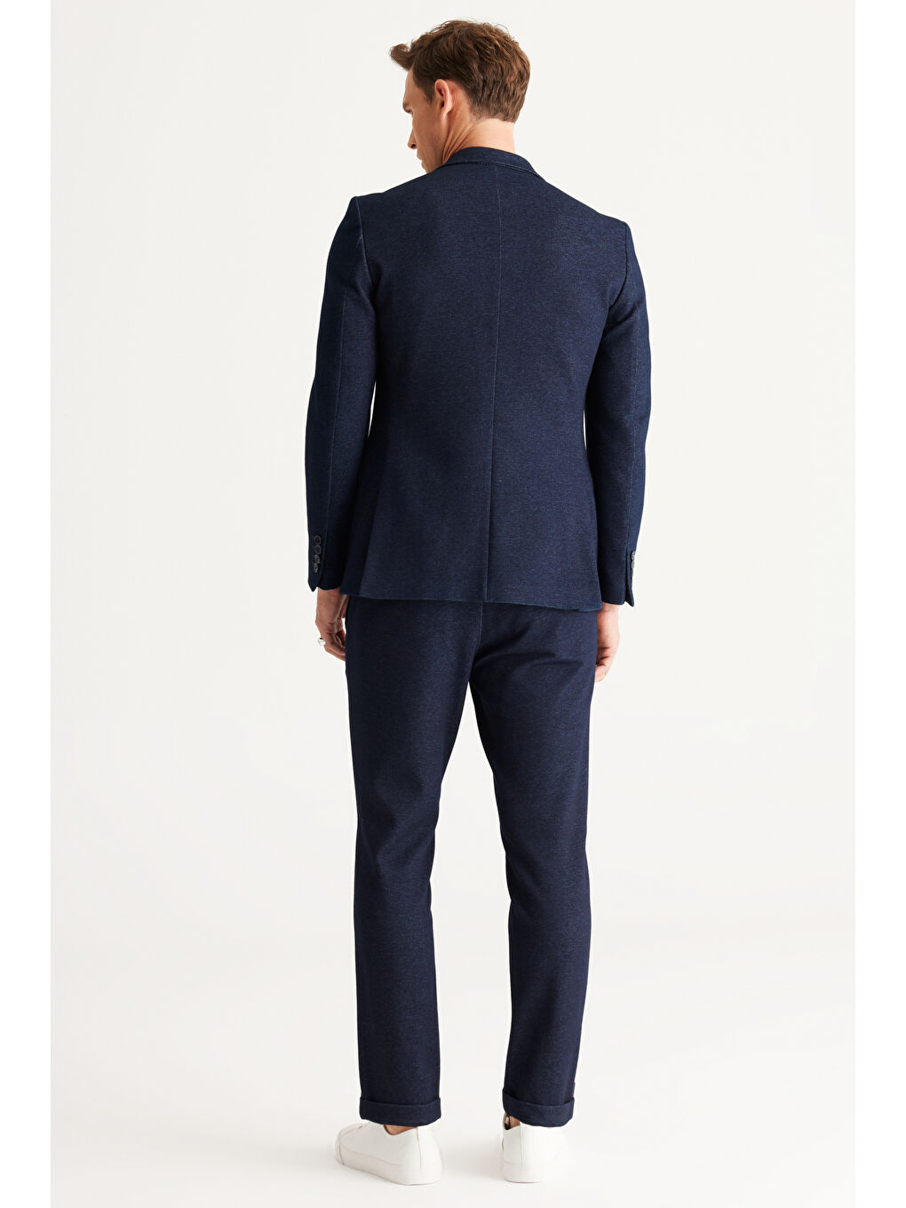 Erkek Lacivert Slim Fit Dar Kesim Kırlangıç Yaka Desenli Takım Elbise-8