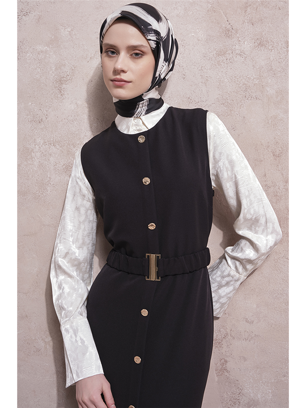 Kemerli Jile Elbise Siyah-5