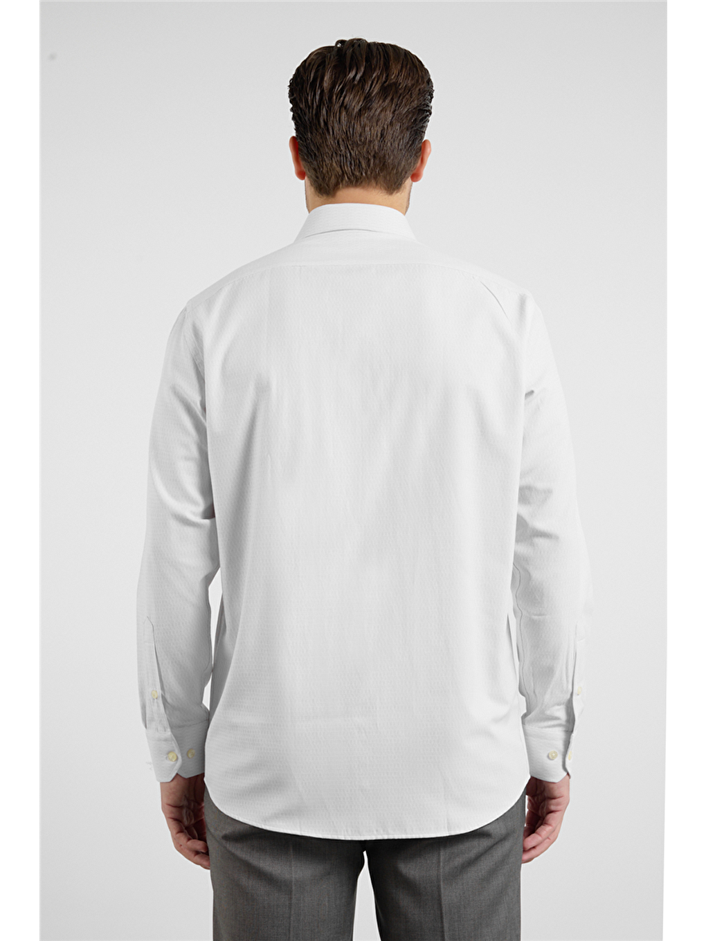 Bej-Beyaz Kendinden Desenli Sert Yaka Uzun Kol Cepli Comfort Fit Pamuklu Gömlek 1004255226-4