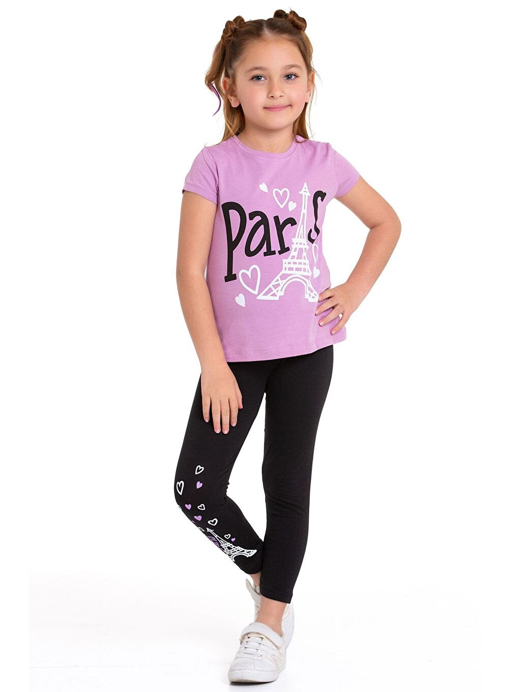 Paris Yazı Baskılı Lila Renk Kız Çocuk Taytlı Takım-4