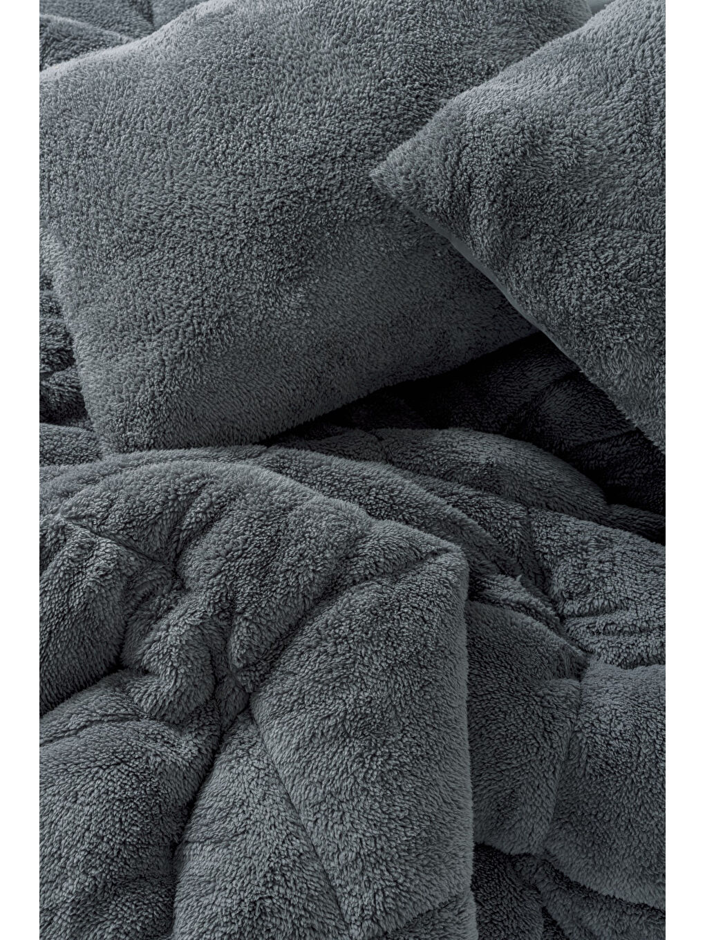 Pamuk Box Çift Kişilik Pelüş Yorgan Seti Gri 195x215 cm-2