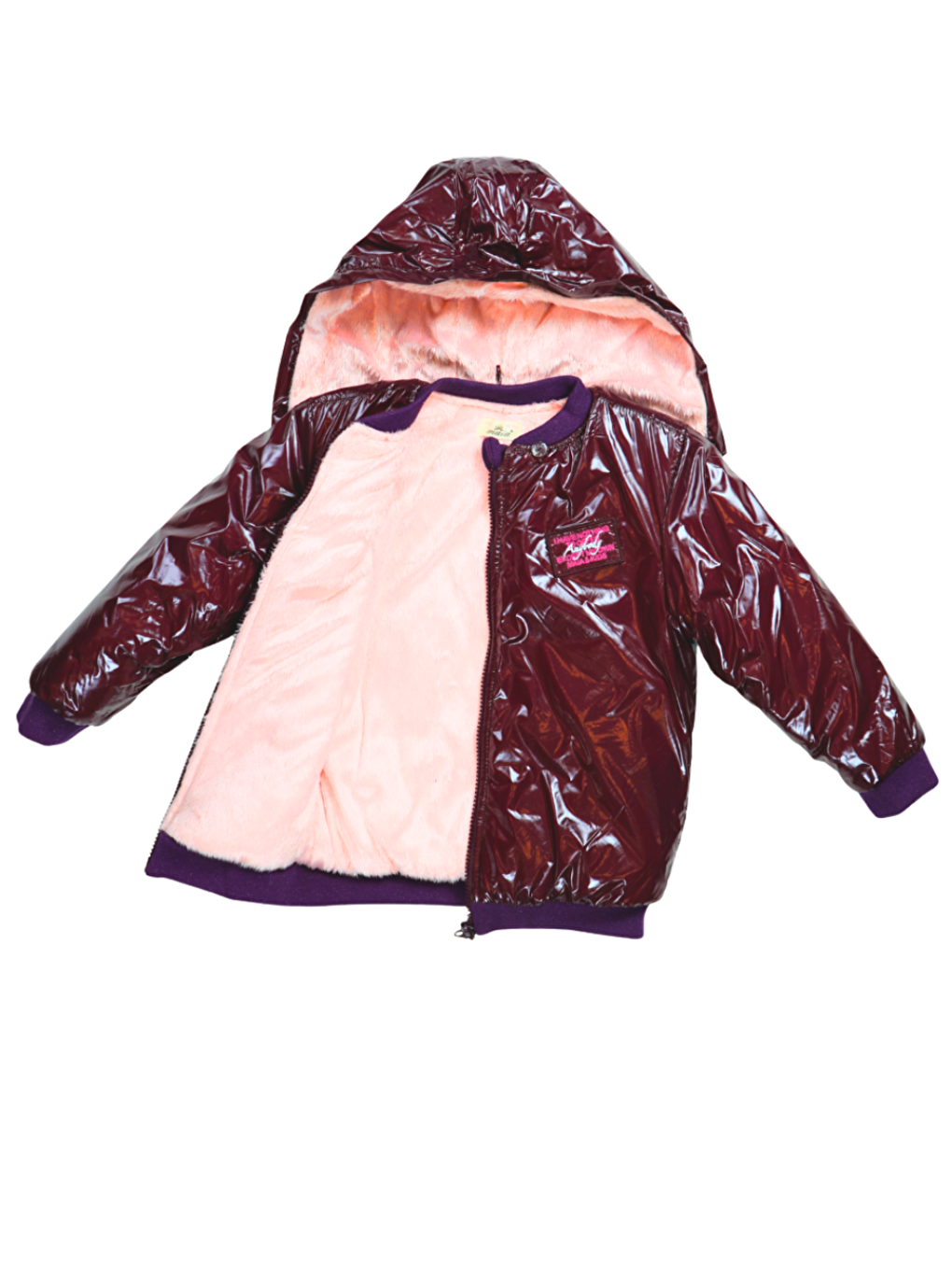 Kız Çocuk Elyaflı Kapüşonlu Bordo Mont-1