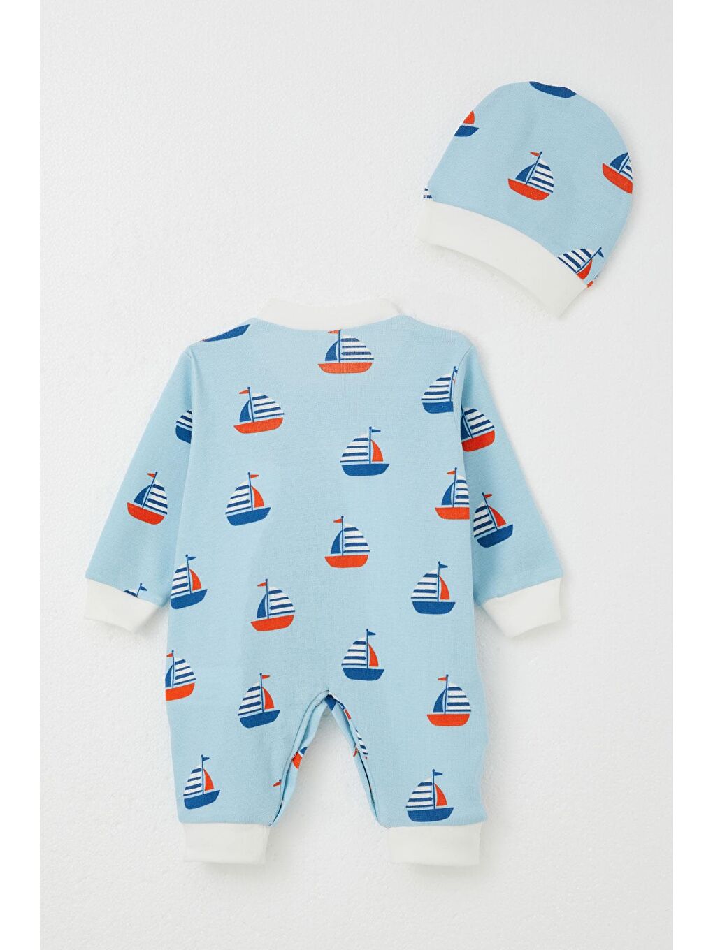 Erkek Bebek Tulum Yelken Desenli Açık Mavi (0-6 Ay)-1