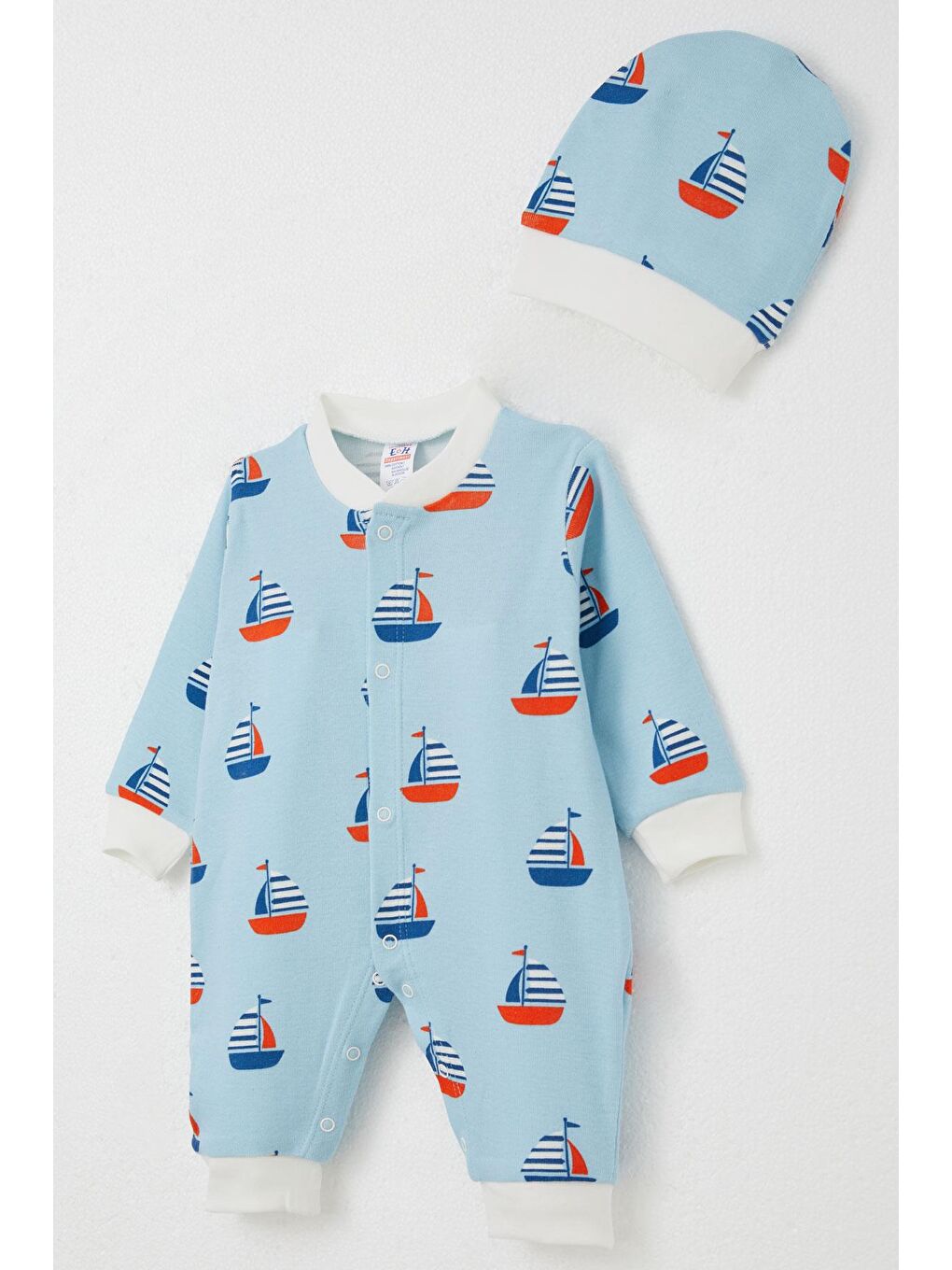 Erkek Bebek Tulum Yelken Desenli Açık Mavi (0-6 Ay)-2