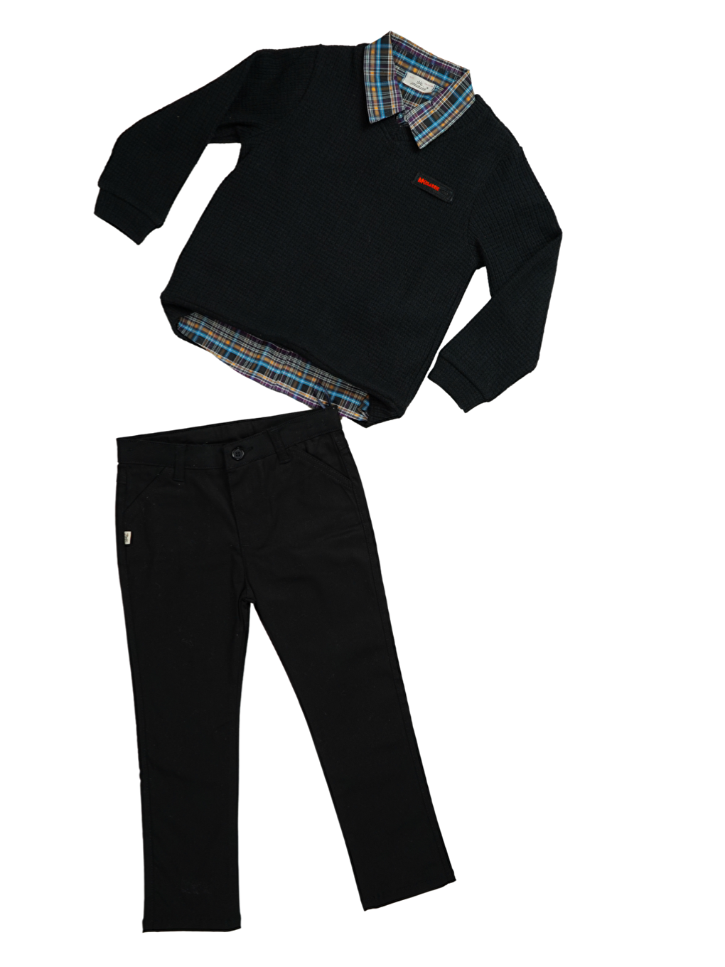 3'lü Set Siyah Triko & Gömlek & Gabardin Pantolon Erkek Çocuk-1