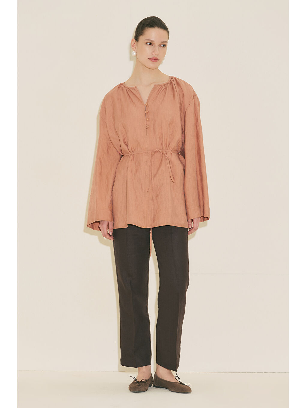 Dokulu Dökümlü Tunik Turuncu-1