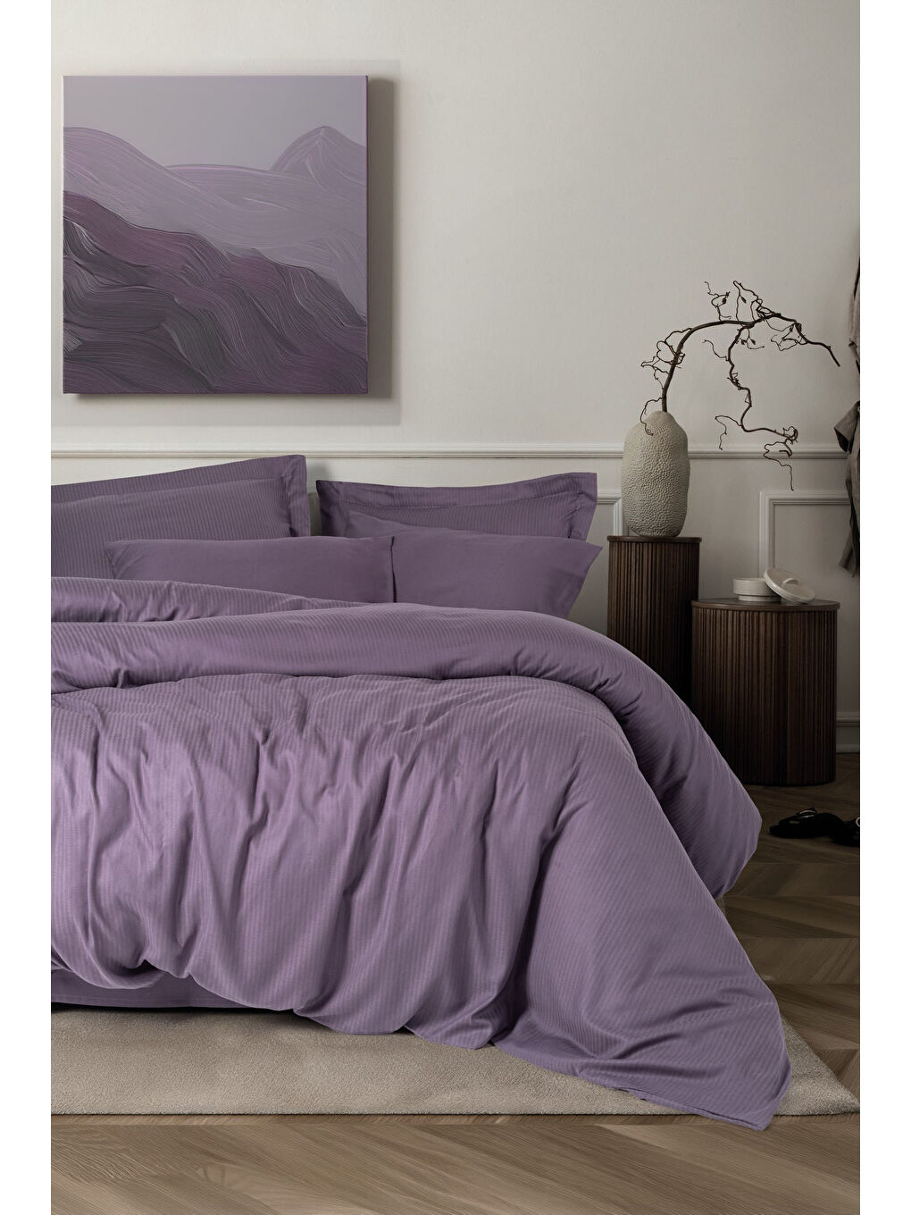 Pamuk Box Craft Çift Kişilik Nevresim Takımı Mürdüm