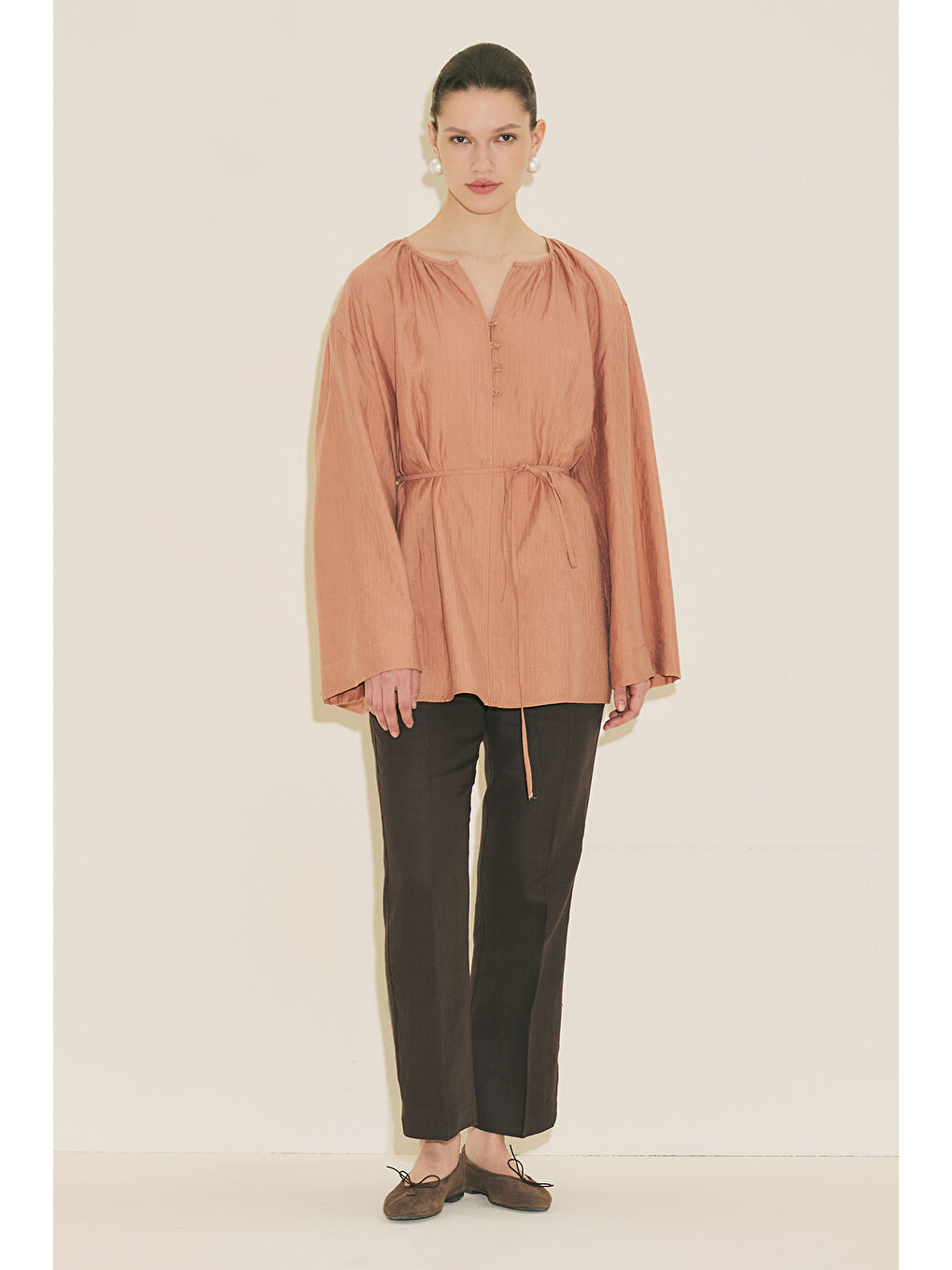 Dokulu Dökümlü Tunik Turuncu-2