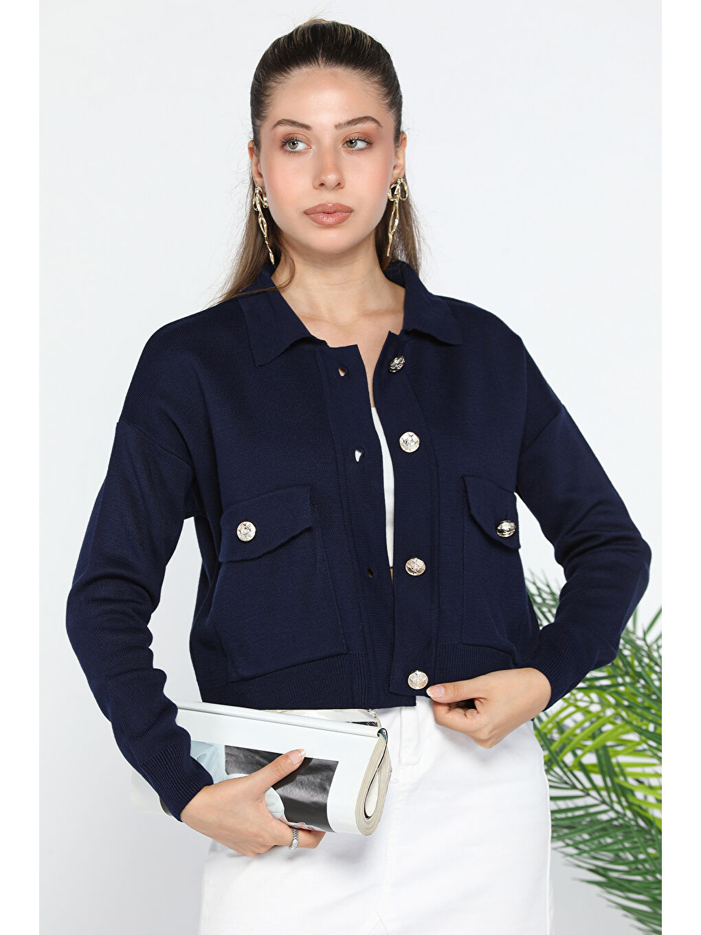 Lacivert Kadın Triko Ceket Hırka (s-m-l Beden Uyumludur)-1