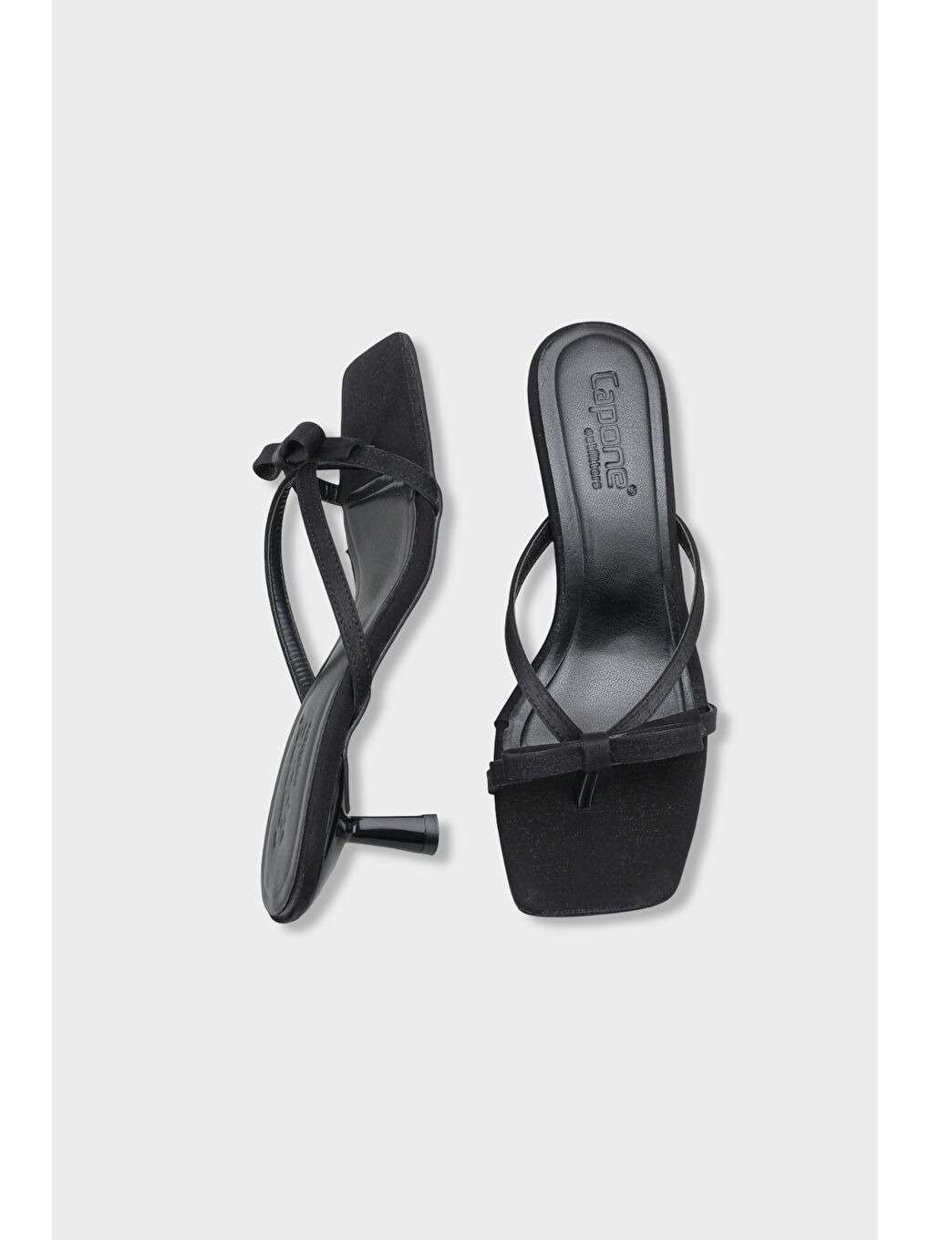 Siyah Rebekah Saten Orta Topuklu Küt Burunlu Kadın Terlik-4