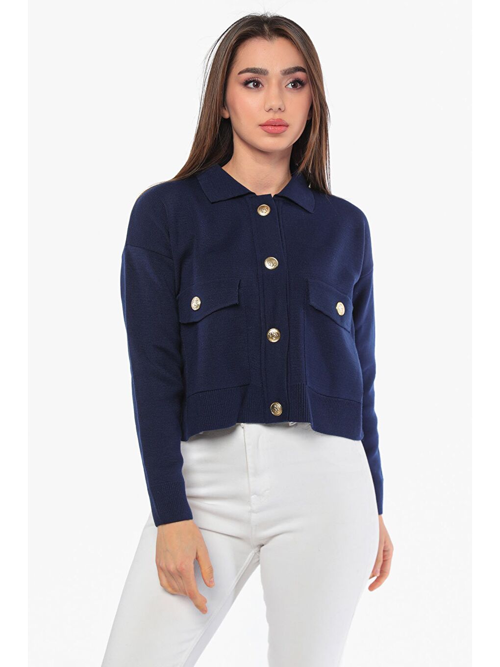 Lacivert Kadın Triko Ceket Hırka (s-m-l Beden Uyumludur)-2