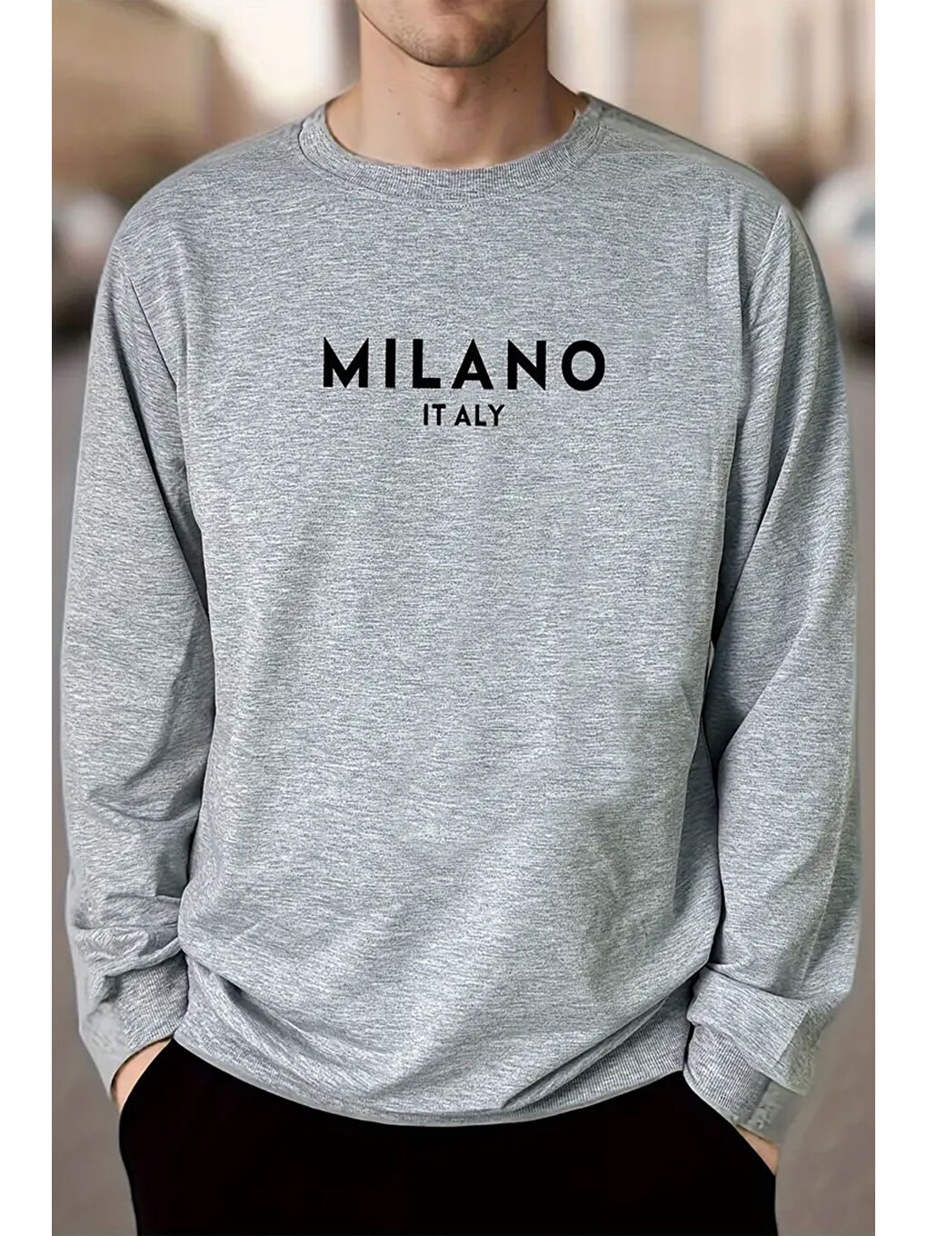 uyguntarz Gri Milano Baskılı Oversize Sweatshirt