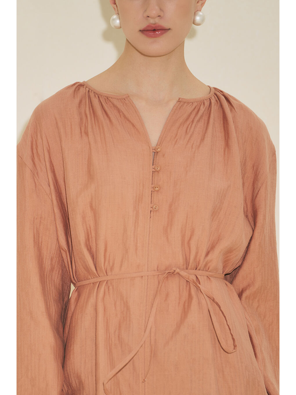 Dokulu Dökümlü Tunik Turuncu-4