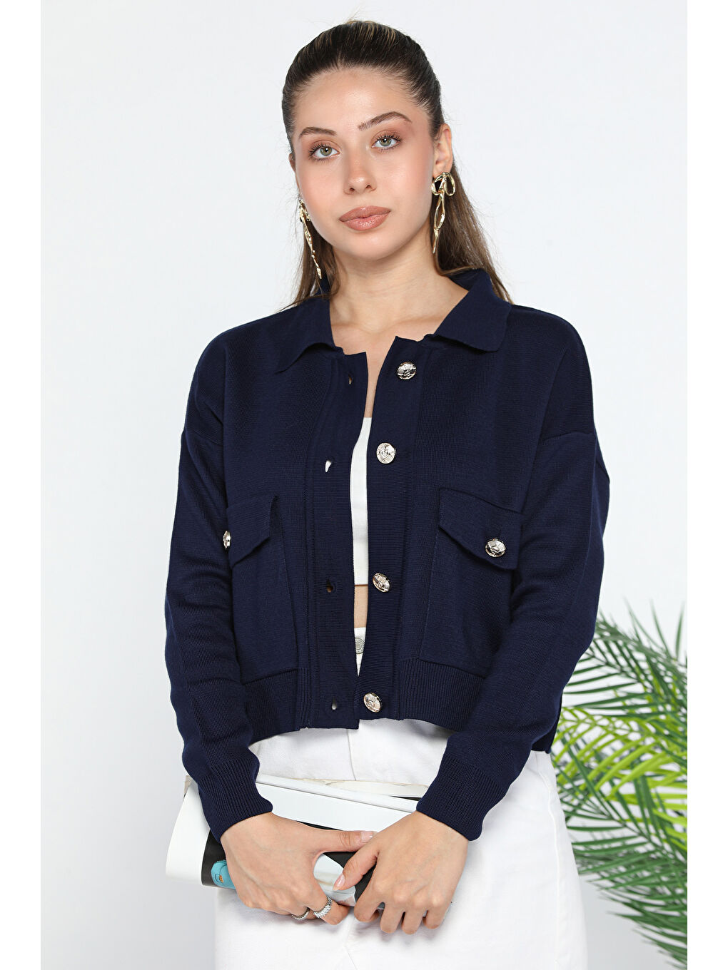 Lacivert Kadın Triko Ceket Hırka (s-m-l Beden Uyumludur)-3