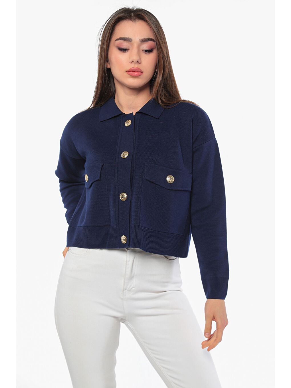 Lacivert Kadın Triko Ceket Hırka (s-m-l Beden Uyumludur)-4