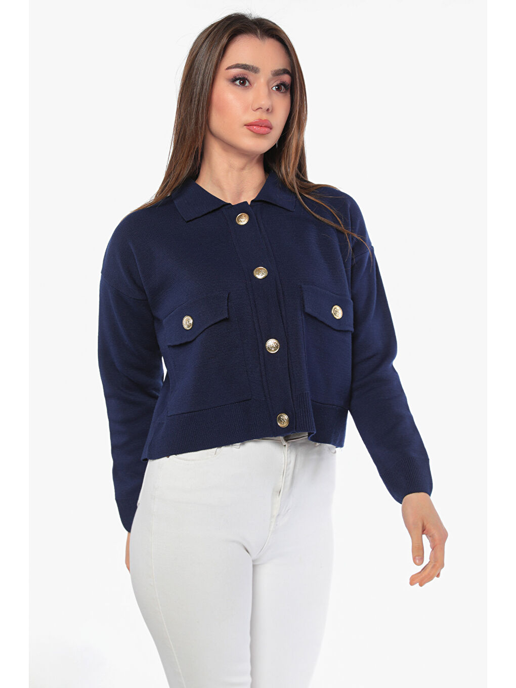 Lacivert Kadın Triko Ceket Hırka (s-m-l Beden Uyumludur)-6