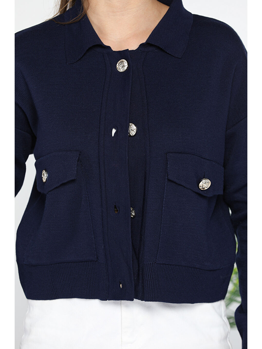 Lacivert Kadın Triko Ceket Hırka (s-m-l Beden Uyumludur)-7