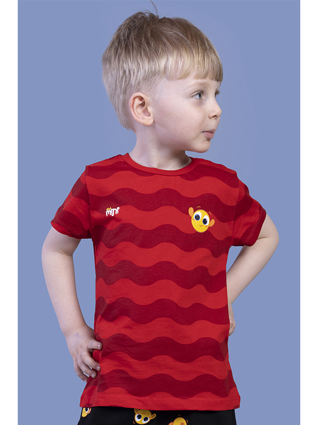 Kırmızı Erkek Çocuk Dalga Desenli Tişört