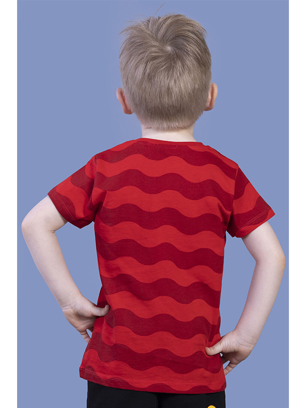 Kırmızı Erkek Çocuk Dalga Desenli Tişört-1