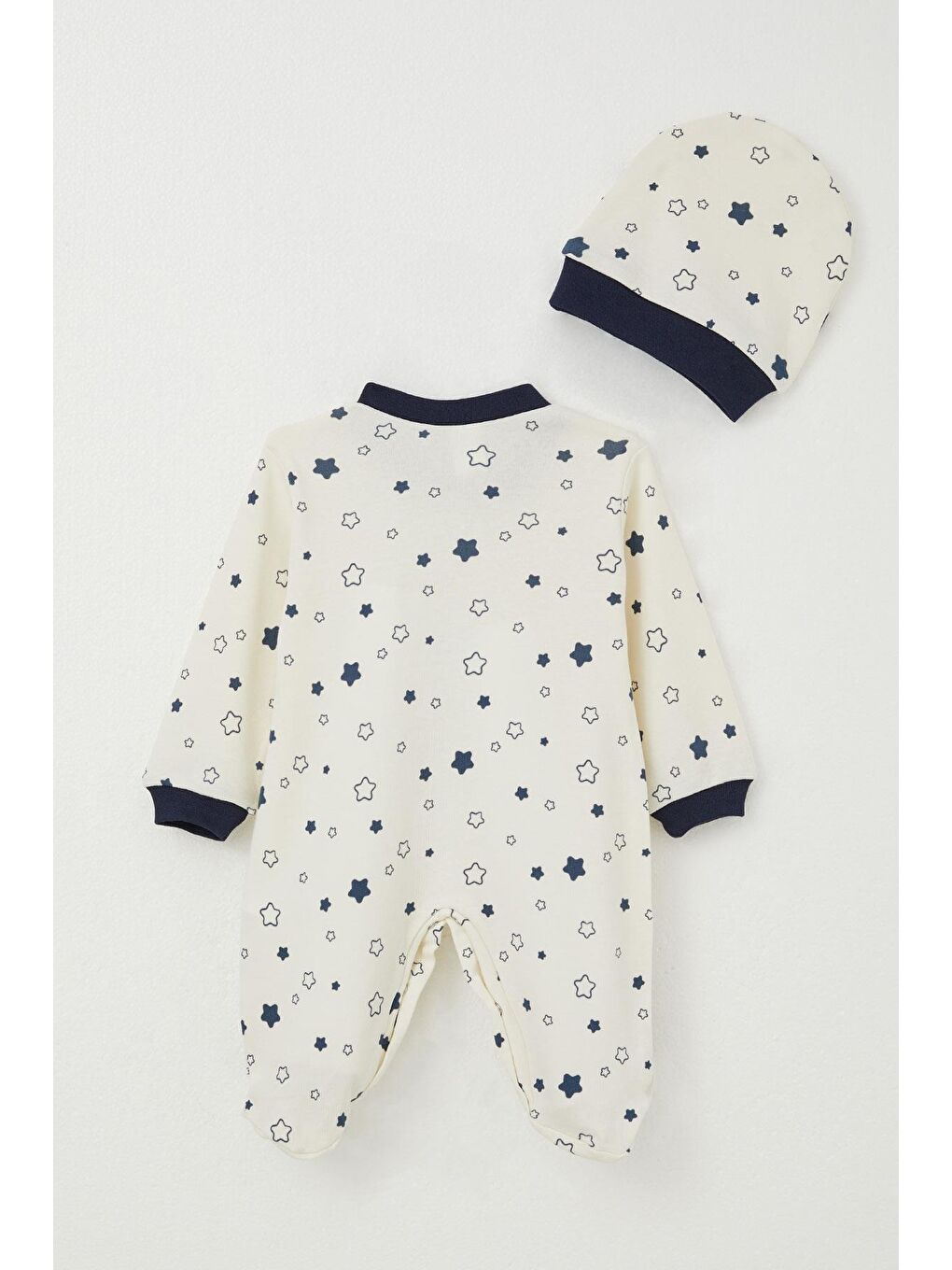Erkek Bebek Patikli Tulum Yıldız Desenli Ekru (0-6 Ay)-1