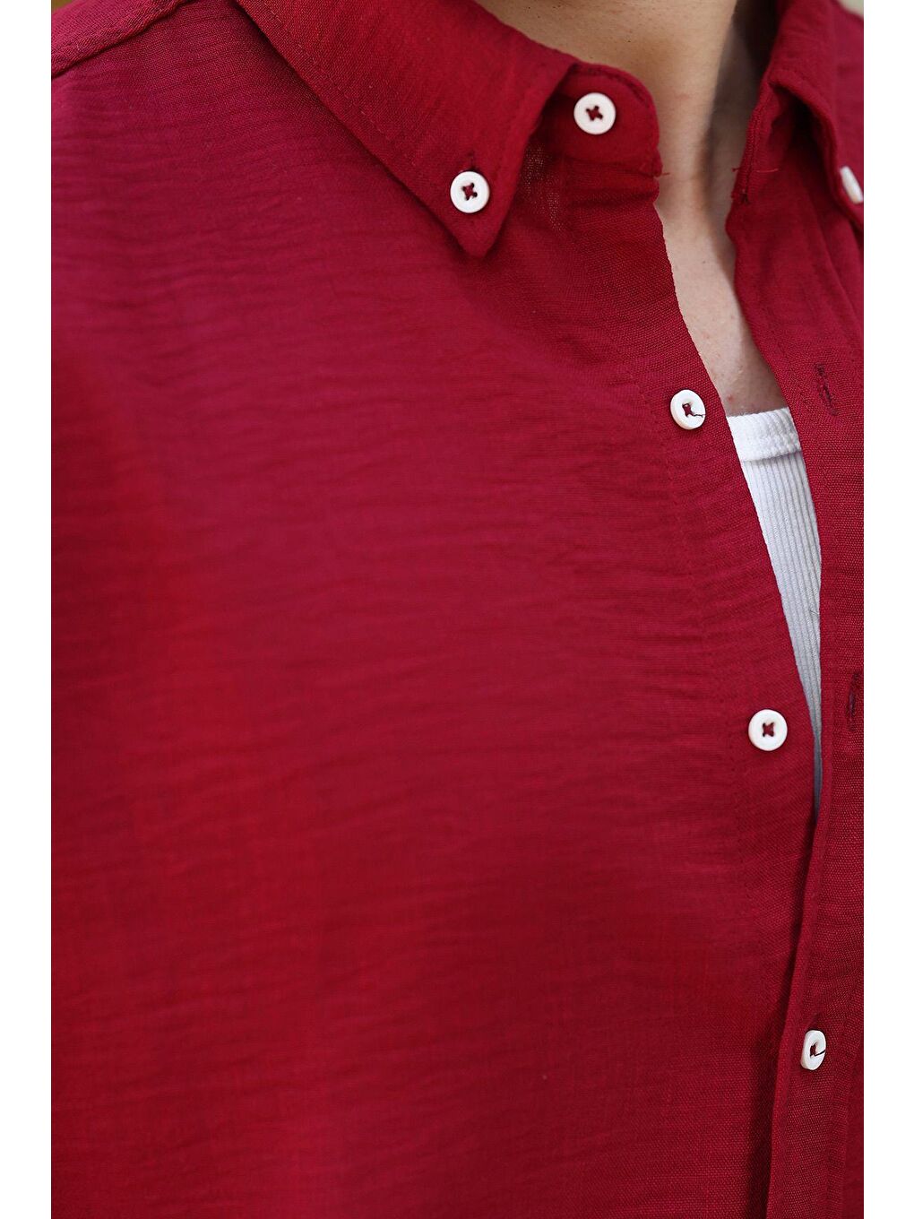 Bordo Uzun Kollu Oversize Erkek %100 Pamuk Gömlek 6735-3