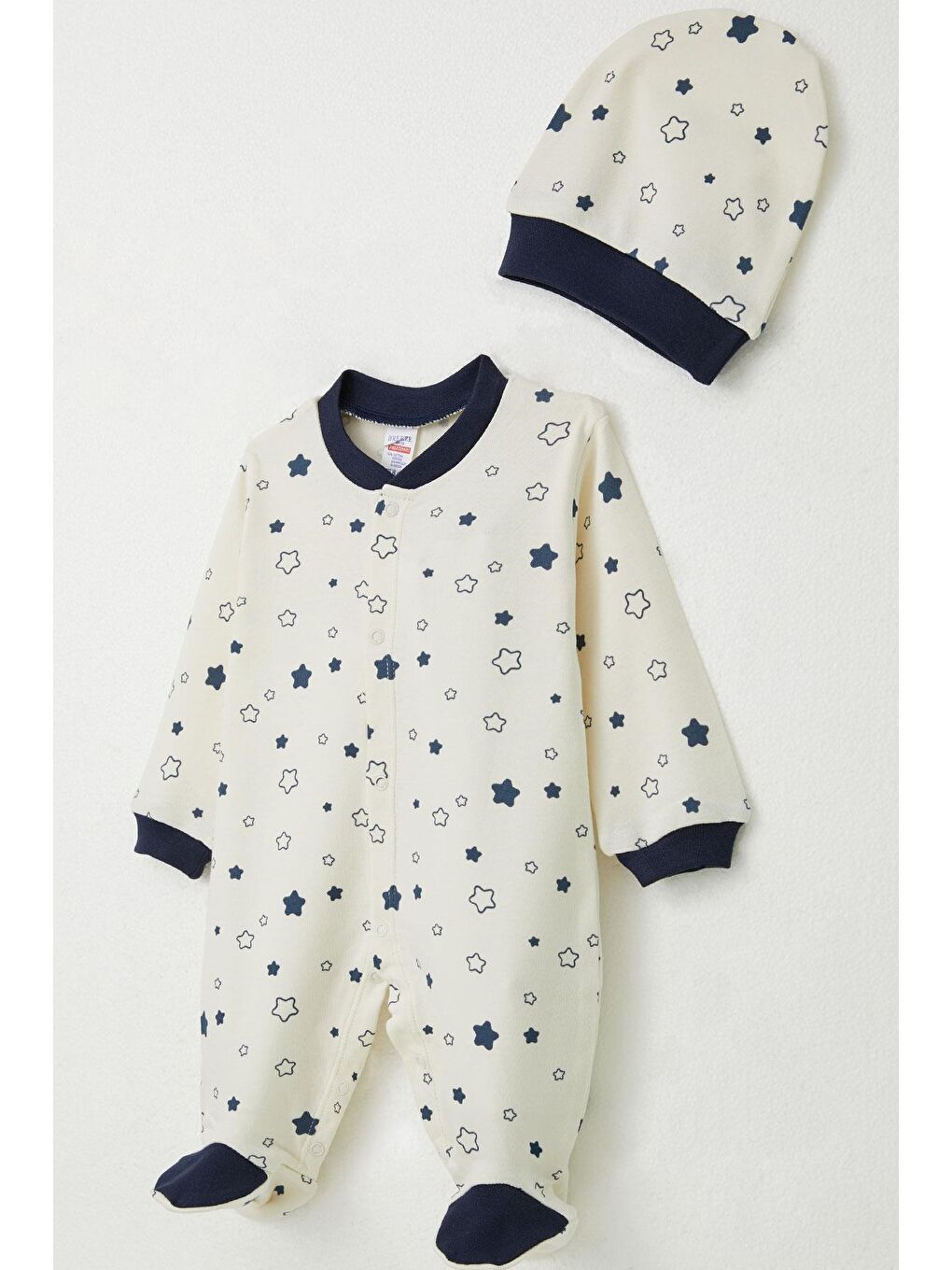 Erkek Bebek Patikli Tulum Yıldız Desenli Ekru (0-6 Ay)-2