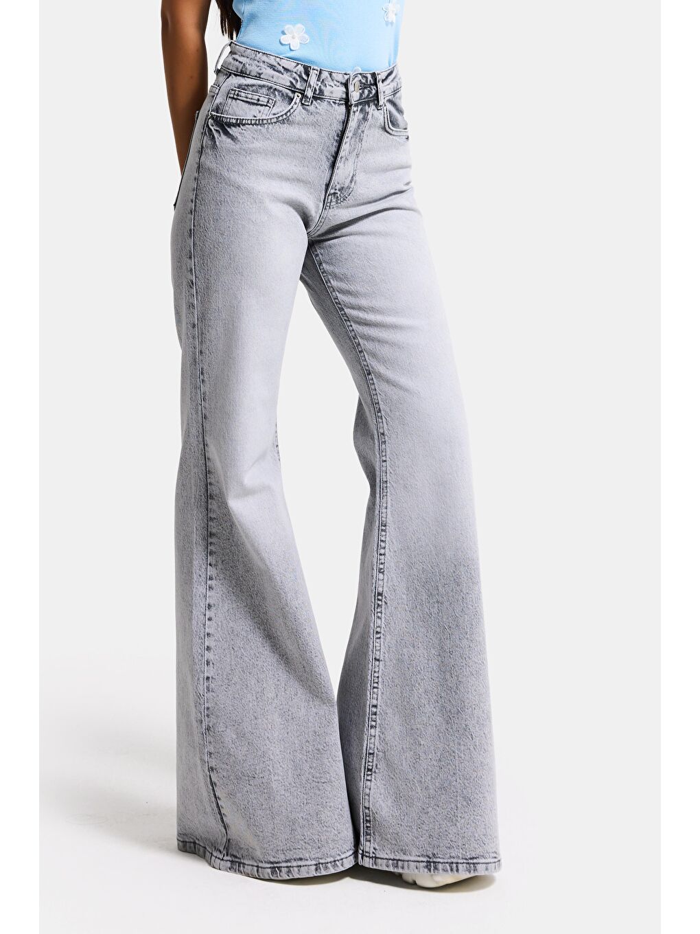 Kadın Gri 4s6-12 Flare Fit Komfort Kumaş Denim Jean