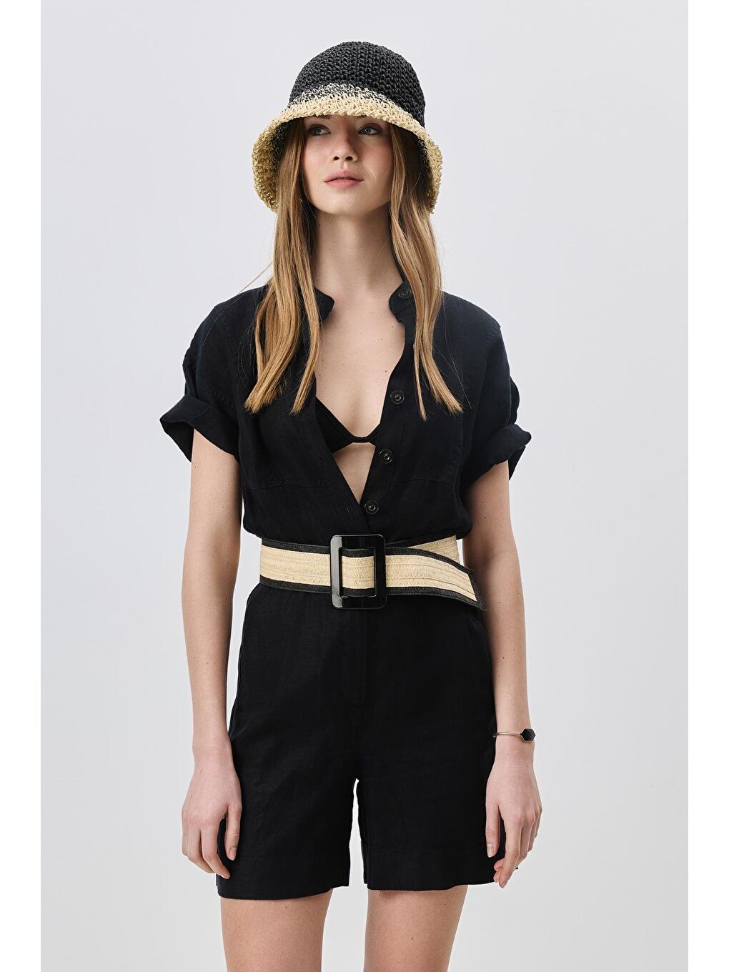 El Örgüsü Hasır Şapka Y8210 Siyah